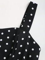 Vintage Elegant Polka Dot Cami Dress, Back Ruched Waist Tie-Up Slim Fit, Date Vacation Daily Commute Outfit, Graduation Season Concert - Black