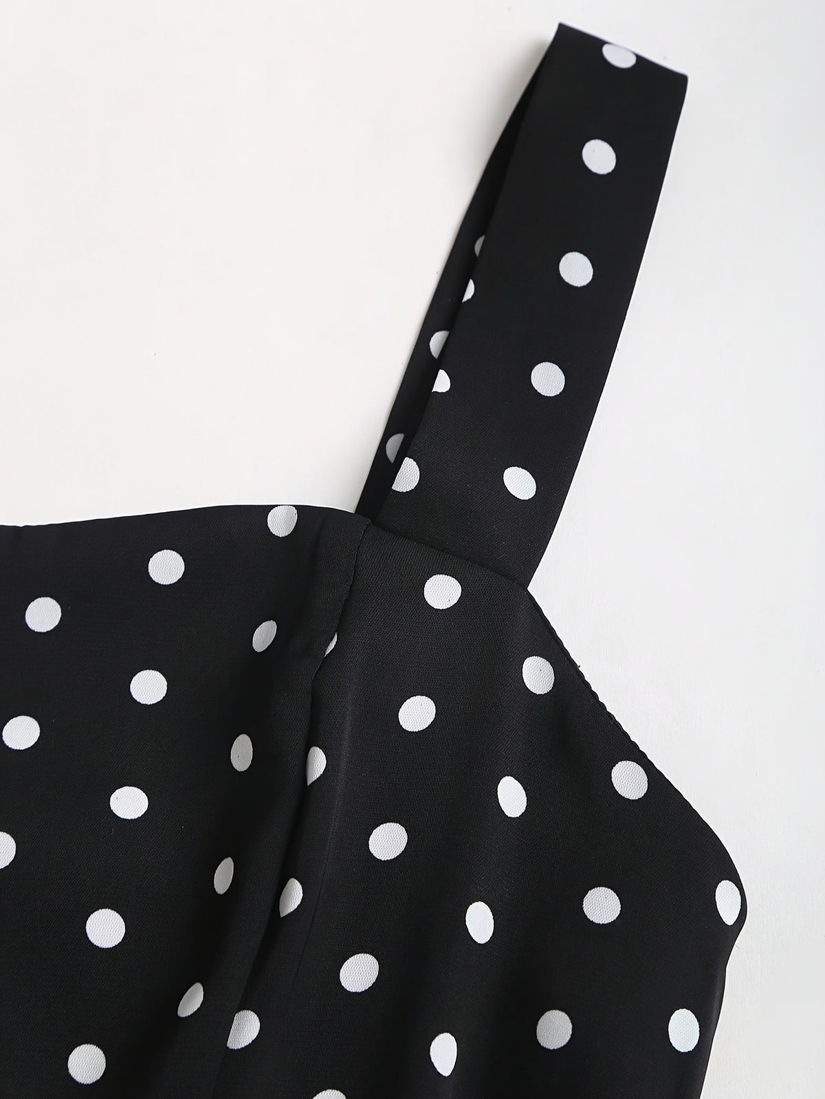 Vintage Elegant Polka Dot Cami Dress, Back Ruched Waist Tie-Up Slim Fit, Date Vacation Daily Commute Outfit, Graduation Season Concert - Black