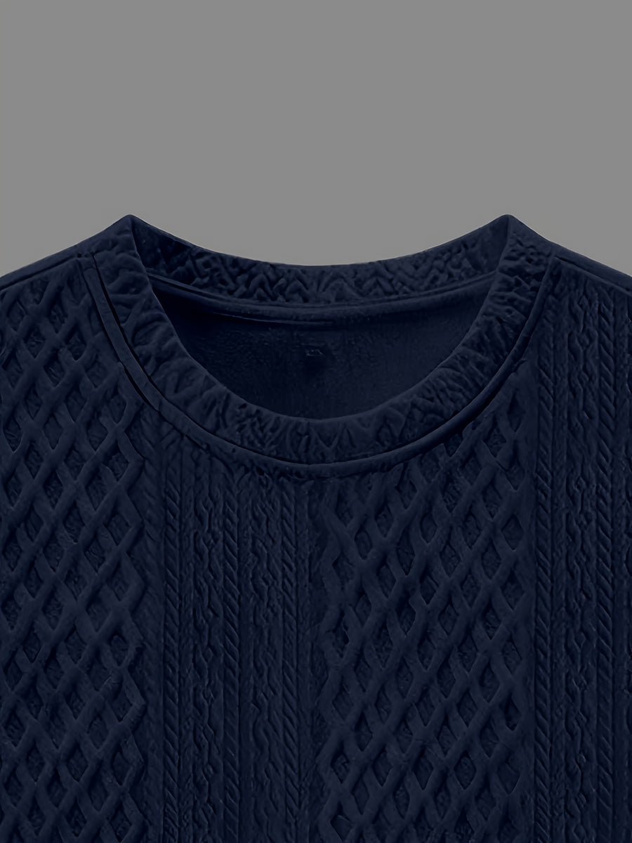 Men'S Summer Casual Premium Textured Solid Round Neck Short Sleeve, Comfortable Breathable Textured Fabric T-Shirt, Suitable for Outdoor Vacation And Daily Wear - Navy Color