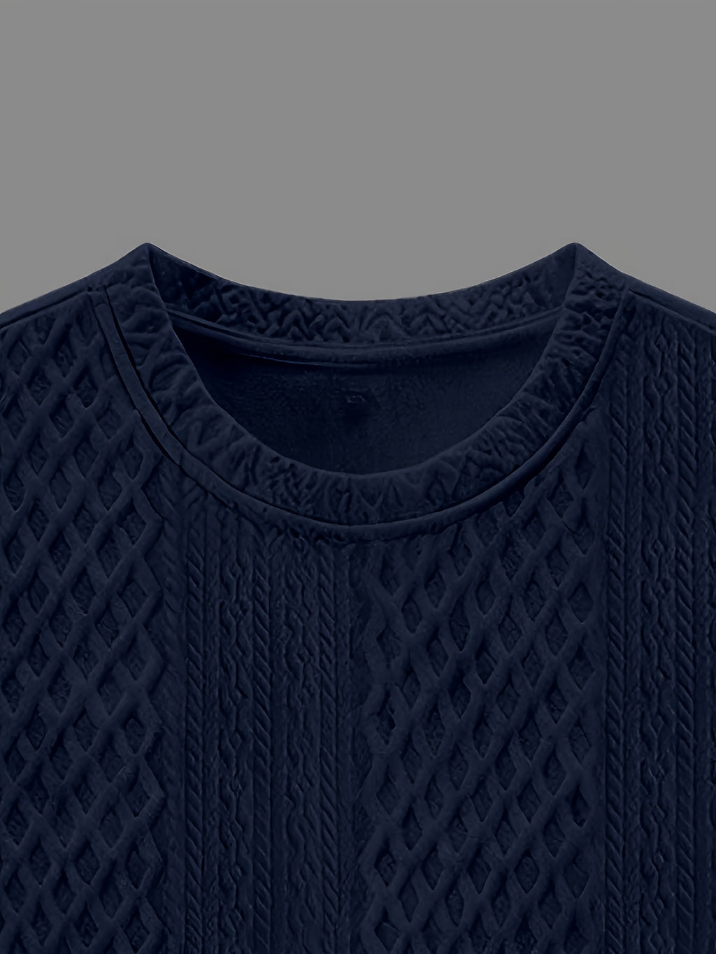 Men's Summer Casual Premium Textured Crew Neck Short Sleeve T-Shirt, Trendy Printed Pattern Design, Comfortable and Breathable Textured Fabric, Suitable for Outdoor Vacations and Daily Wear - Navy Color