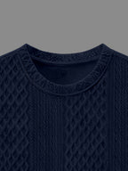Men's Summer Casual Premium Textured Crew Neck Short Sleeve T-Shirt, Trendy Printed Pattern Design, Comfortable and Breathable Textured Fabric, Suitable for Outdoor Vacations and Daily Wear - Navy Color
