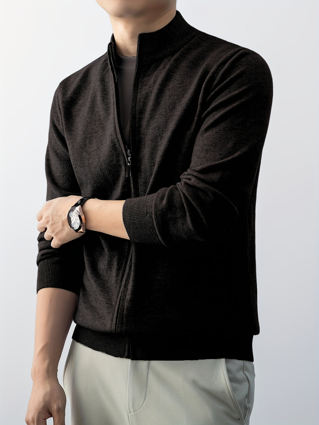 2025 New Christmas Gift Men's Zipper Knit Cardigan Jacket, Suitable for Outdoor Casual Gatherings, Wearable in Spring, Autumn, and Winter - Black Gray