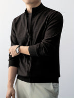 2025 New Christmas Gift Men's Zipper Knit Cardigan Jacket, Suitable for Outdoor Casual Gatherings, Wearable in Spring, Autumn, and Winter - Black Gray