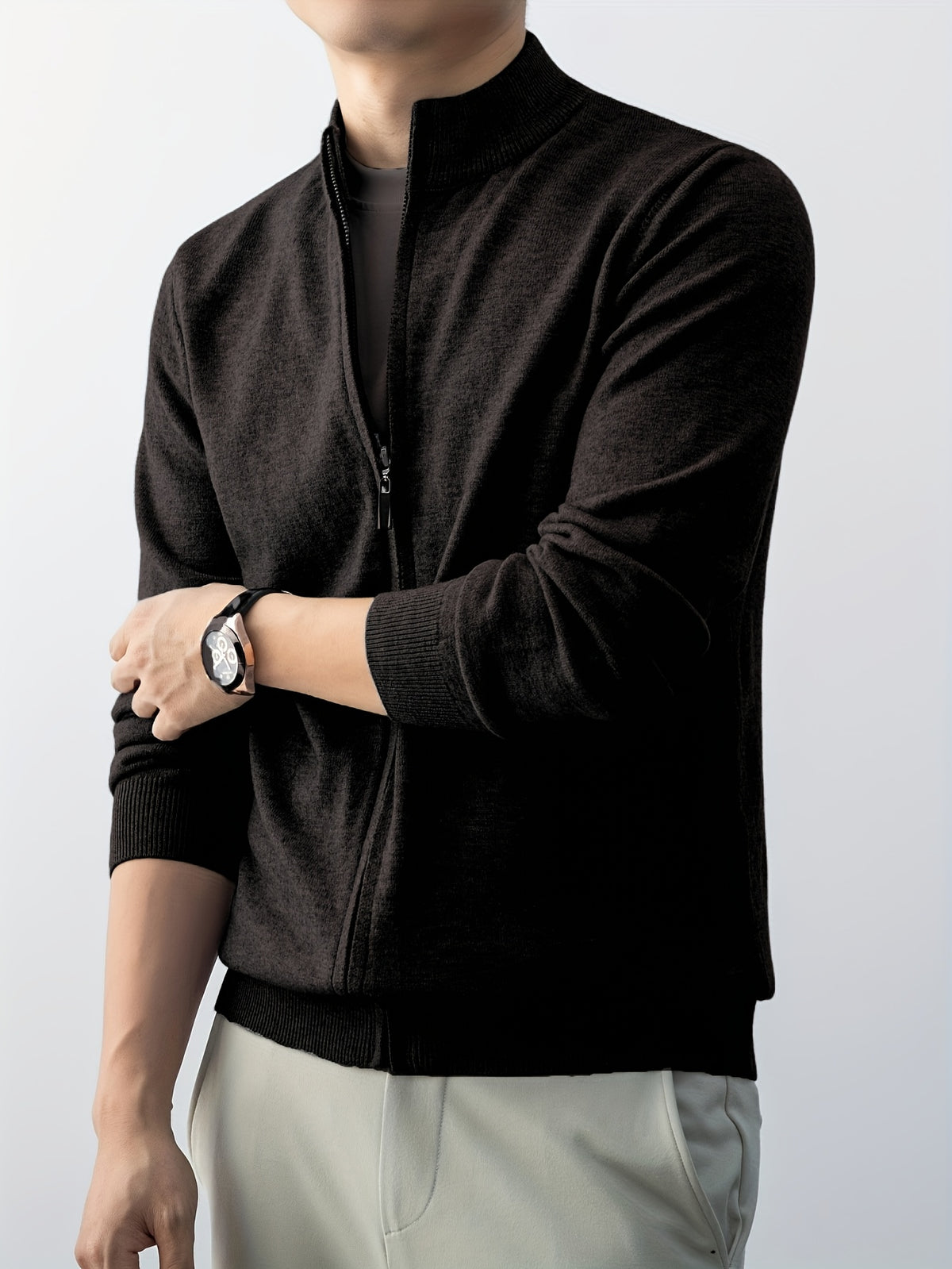 2025 New Christmas Gift Men's Zipper Knit Cardigan Jacket, Suitable for Outdoor Casual Gatherings, Wearable in Spring, Autumn, and Winter - Black Gray