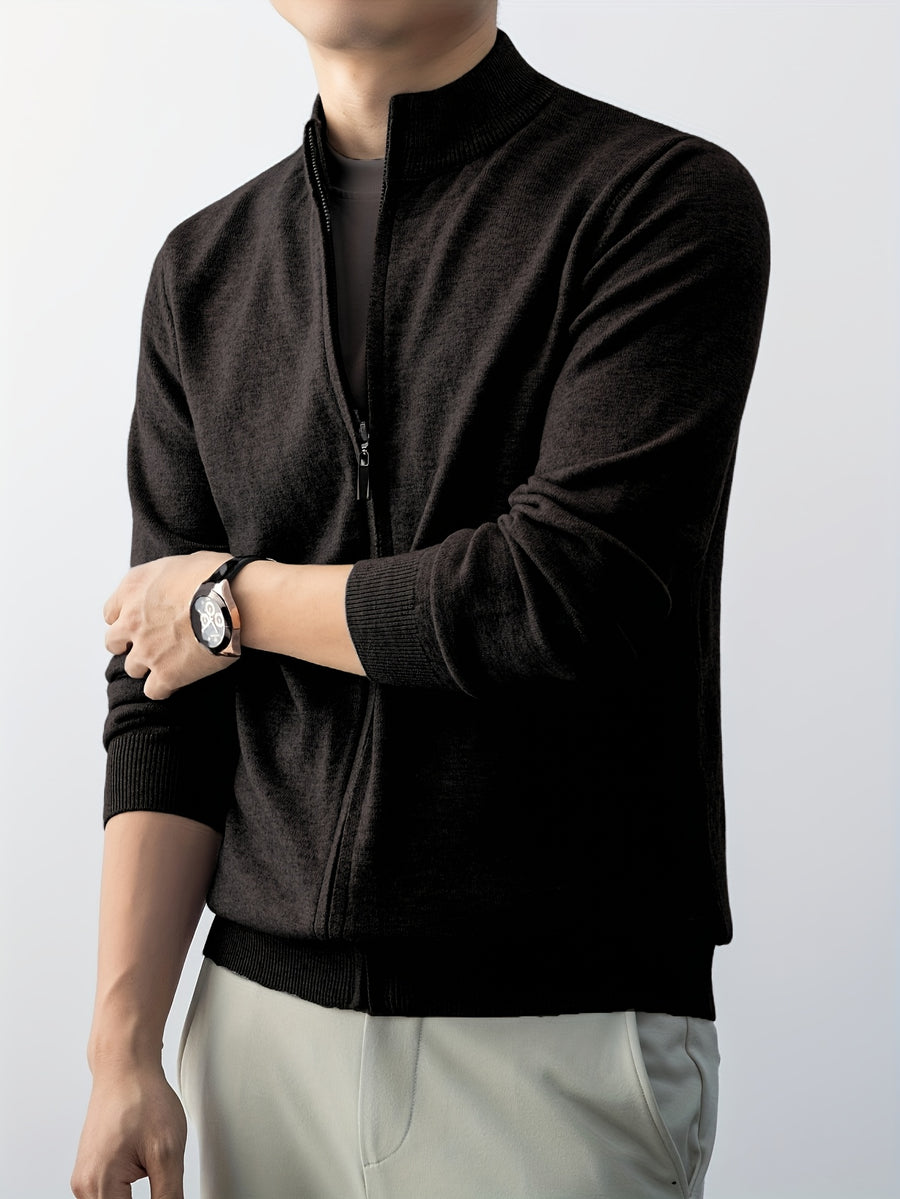 2025 New Christmas Gift Men's Zipper Knit Cardigan Jacket, Suitable for Outdoor Casual Gatherings, Wearable in Spring, Autumn, and Winter - Black Gray
