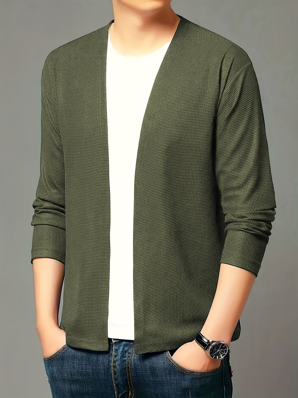 LVLAEA Christmas Pre-Heating 2pcs Set Men'S Knit Cardigan Long Sleeve Knit Casual No-Button Cardigan Spring Autumn Men'S Solid Color Jacket Middle-Aged Fashion Air-Conditioned Shirt Outerwear Men'S Style, Suitable for Outings And Leisure - Black+Dark Green
