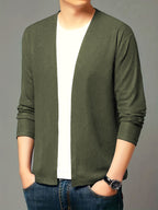 LVLAEA Christmas Pre-Heating 2pcs Set Men'S Knit Cardigan Long Sleeve Knit Casual No-Button Cardigan Spring Autumn Men'S Solid Color Jacket Middle-Aged Fashion Air-Conditioned Shirt Outerwear Men'S Style, Suitable for Outings And Leisure - Black+Dark Green