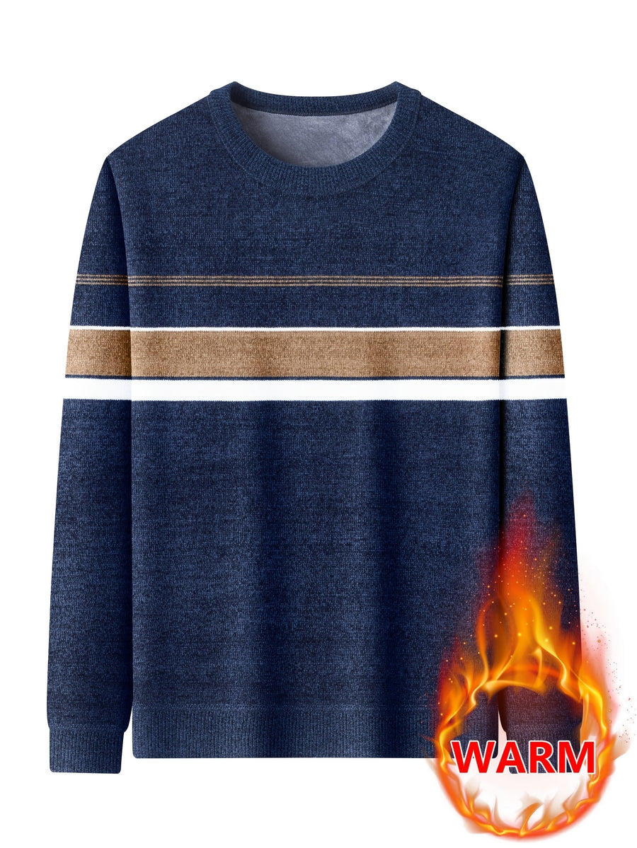 Minimalist Urban -Lined Crew Neck Knit Sweater for Warmth and City Casual Style - Camel
