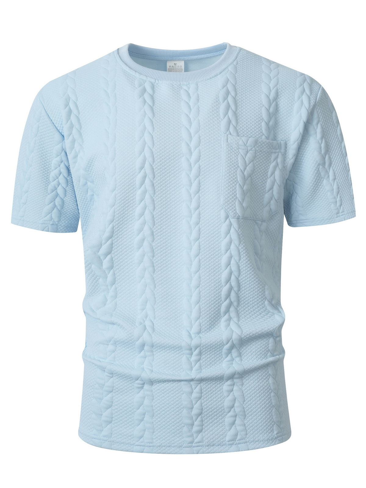 KJ-T037 Men'S Round Neck Jacquard Textured Tactile Pocket Short Sleeve Top T-Shirt Casual Men'S T-Shirt - Light Blue