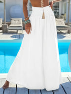 Directional Style And Women'S Elegant Bottoms Loose Olivia Mark - Wide Leg Flare Pants, Elegant Vacation All-Match Style, Elastic Waist - White