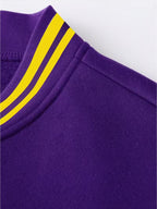 Men's Essential New Baseball Jacket: Color-Block Varsity Style New York Los Angeles Series Printed Jacket - Polyester, Baseball Collar, Pockets - 8 Colors Available for All Seasons, Versatile Fashion for Parties, Outings, and Outdoor Sports - Purple