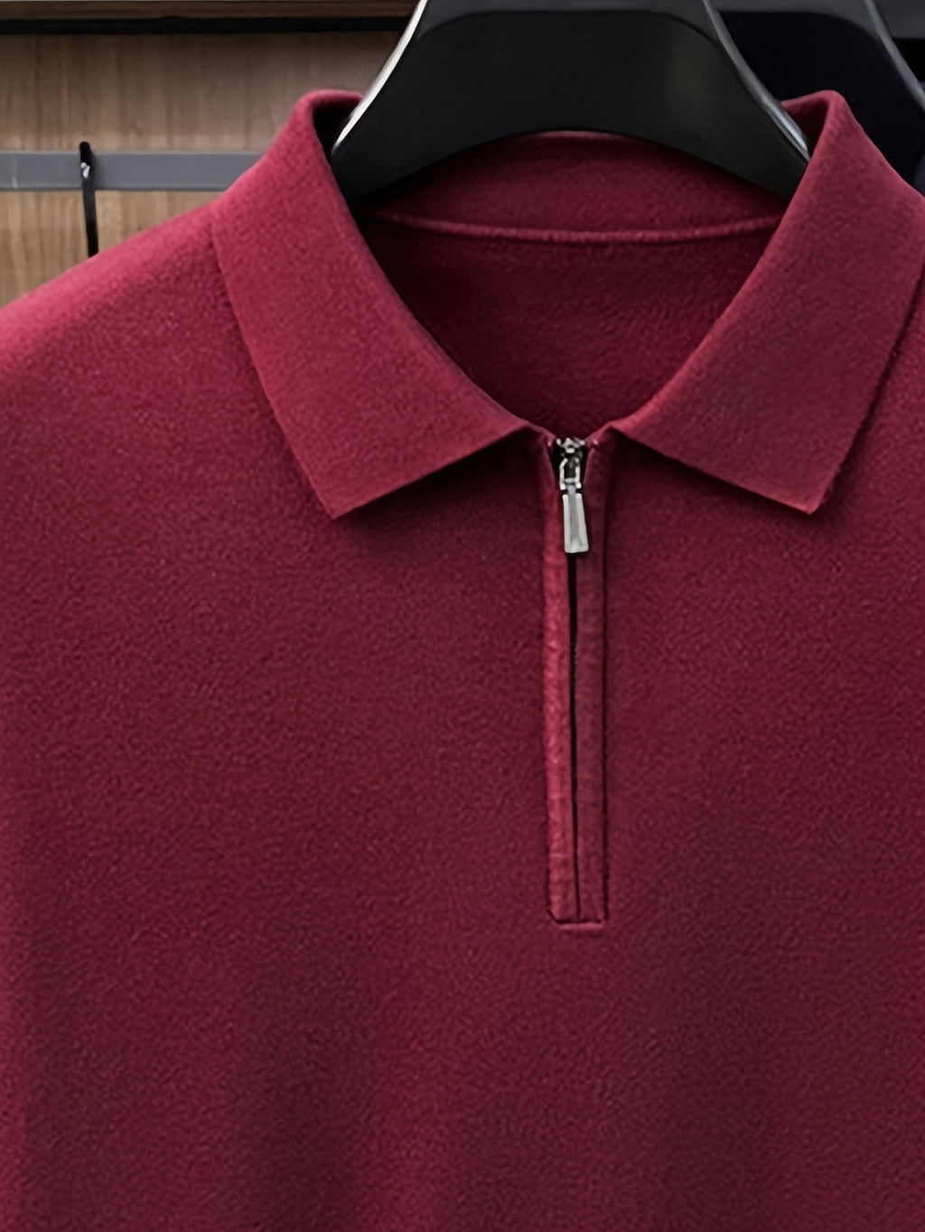 Men's Polo Collar Half-Zip Knit Sweater, Solid Color Minimalist Light Business Knit Pullover, Suitable for Spring, Autumn, and Early Winter, for Commuting and Casual Wear - SINBOS - Burgundy