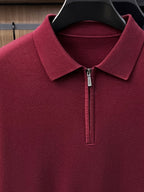 Men's Polo Collar Half-Zip Knit Sweater, Solid Color Minimalist Light Business Knit Pullover, Suitable for Spring, Autumn, and Early Winter, for Commuting and Casual Wear - SINBOS - Burgundy
