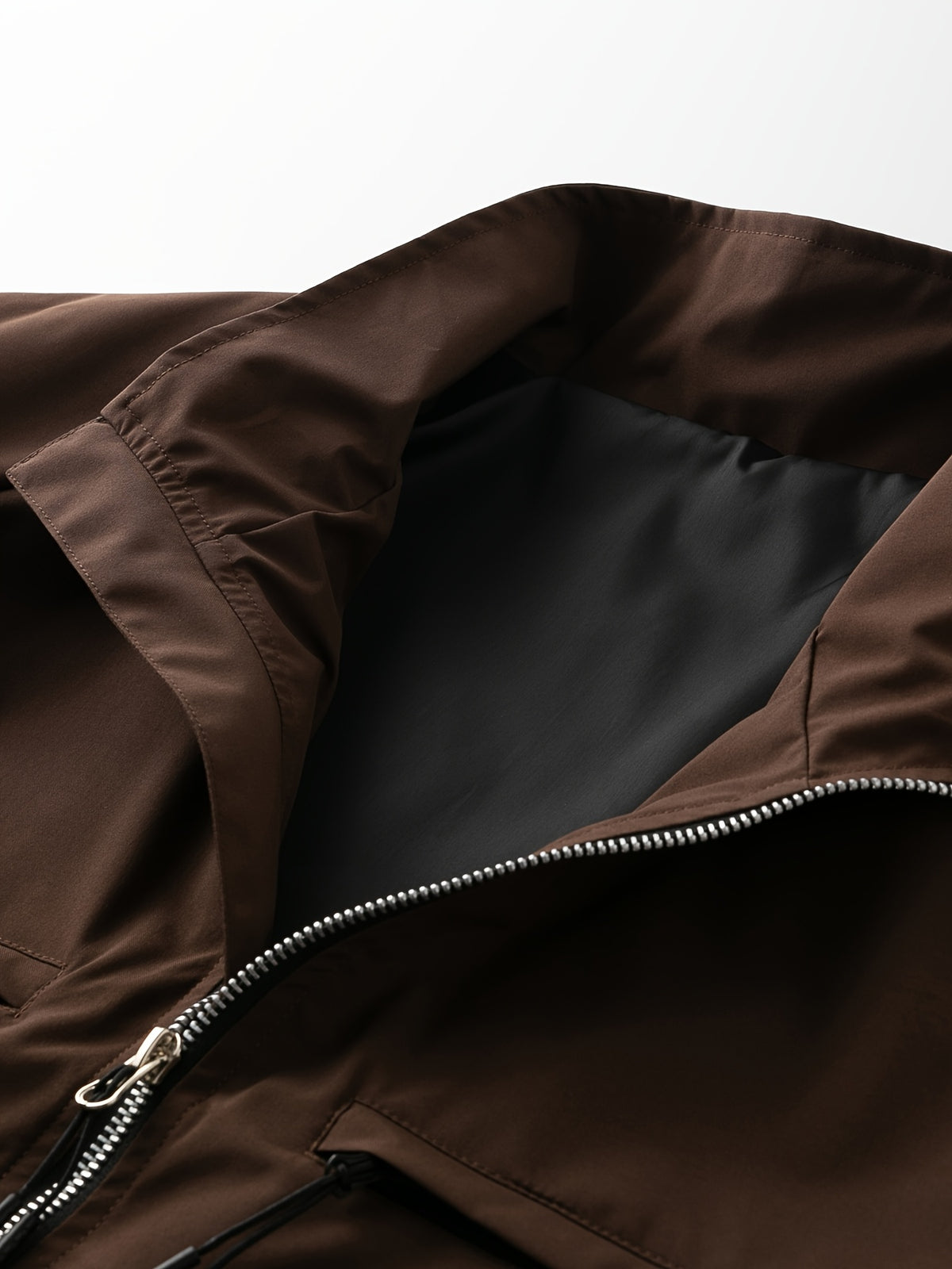Men'S Solid Color Stand-Collar Jacket, Street Casual Campus Outing Style, Lightweight Windproof Practical Fabric, Minimalist All-Match Cargo Style, Spring/Autumn Standard Fit - 637 - Coffee Color