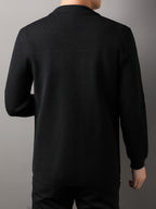 Men's Air-Layer Jacquard Cardigan -Front Lapel - Warm Winter Outerwear Suitable for Fall/Winter, Casual -Front Door Collar, Hand Washable Solid Color Blazer - Black