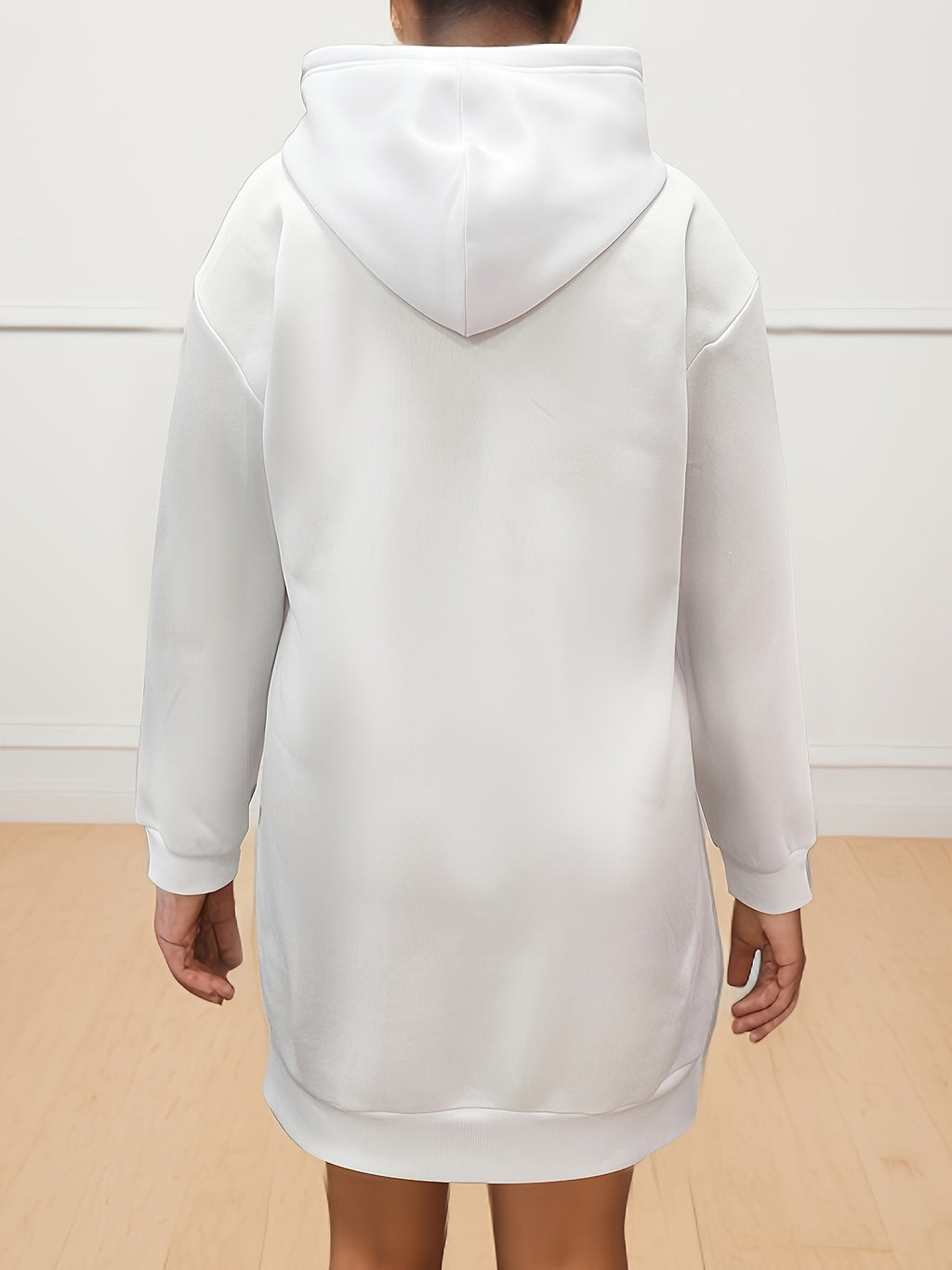 Lettering graphic print hoodie, slit drawstring casual hoodie for winter and autumn, Women's - White