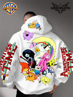 Warner Official Men's Hooded Sweatshirt, Adventure Treasure Colorful All Party Carnival Gathering Print Design, Machine Washable, Warm and Casual for Autumn and Winter, Daily Drawstring Hooded Sweatshirt, Multifunctional Sports and Leisure Loose Fit - White