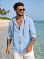 4pcs Men's Fashion Casual Long Sleeve Open Front Hooded Shirt | Soft 100% Cotton Woven Top | Regular Fit Suitable for Late Summer and Early Autumn | Skin-Friendly, Breathable, and Warm Daily Top | A Versatile Essential for City Strolls - Mixed Color 7