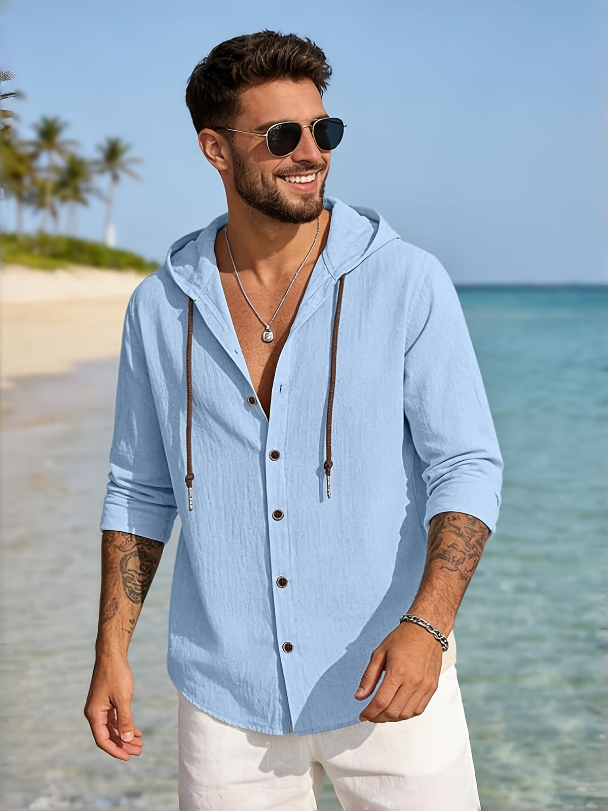 4pcs Men's Fashion Casual Long Sleeve Open Front Hooded Shirt | Soft 100% Cotton Woven Top | Regular Fit Suitable for Late Summer and Early Autumn | Skin-Friendly, Breathable, and Warm Daily Top | A Versatile Essential for City Strolls - Mixed Color 7