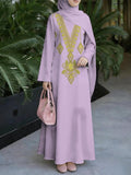 Women's Middle Eastern Style Muslim Elegant Robe Dress, Suitable for Malaysia, Arab Floral Long Robe, Loose Flared Long Sleeves, for Prayer, Visiting Family, Outings, and Gatherings, Lightweight and Smooth Non-Embroidered Design - Mixed colors
