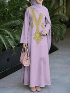 Women's Middle Eastern Style Muslim Elegant Robe Dress, Suitable for Malaysia, Arab Floral Long Robe, Loose Flared Long Sleeves, for Prayer, Visiting Family, Outings, and Gatherings, Lightweight and Smooth Non-Embroidered Design - Mixed colors