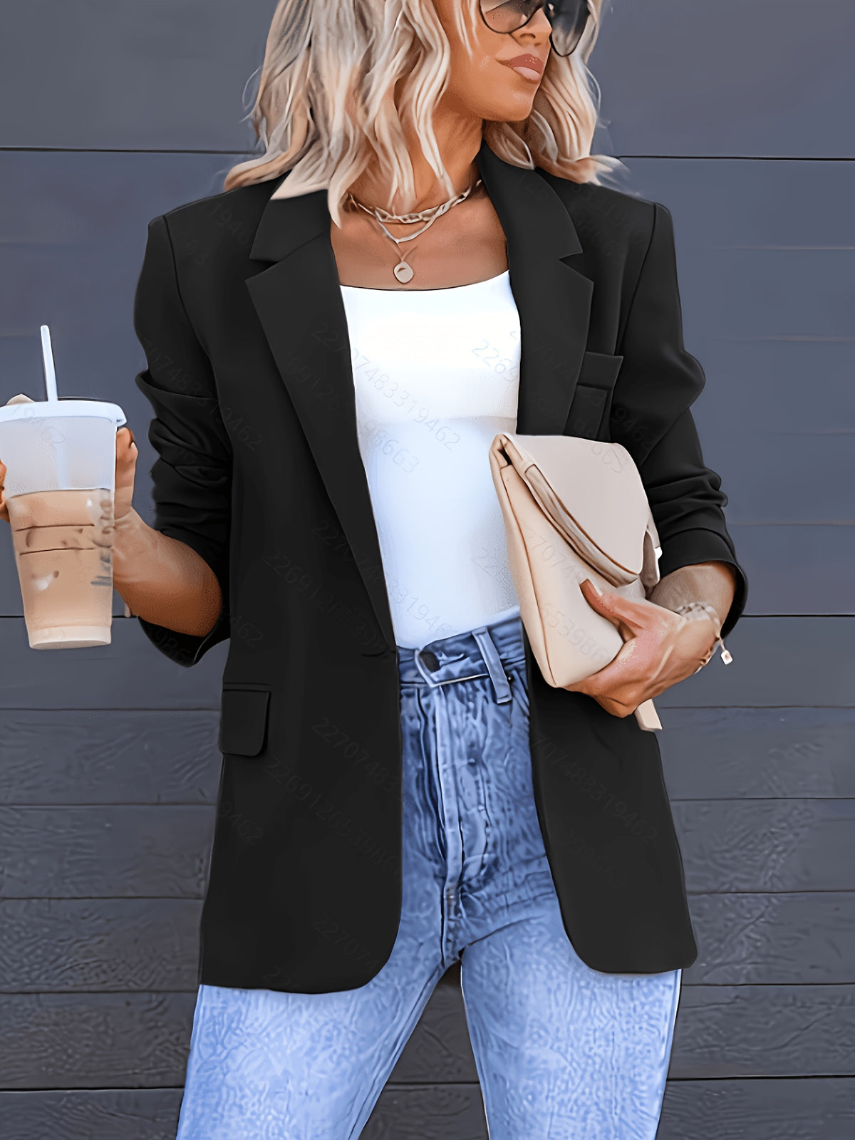 Fashionable Women's Elegant Blazer, Stylish Commuter Versatile Cardigan with Real Pockets, Solid Color New Casual Spring Jacket - Black