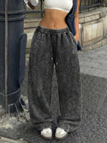 Women'S Casual Stretch Drawstring Waist Long Pants | Vintage American Street Style, Printed, Pocket Details, All-season Wear - Black