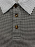 Men's Autumn Color-Block Lapel Long-Sleeve Polo Shirt with Contrasting White Collar. The Slim-fit, Clean-cut Design Flatters the Figure Without Being Tight or Bulky. Featuring a Simple, Light-luxury Business-casual Style, It's Effortlessly Versatile - Dark Gray