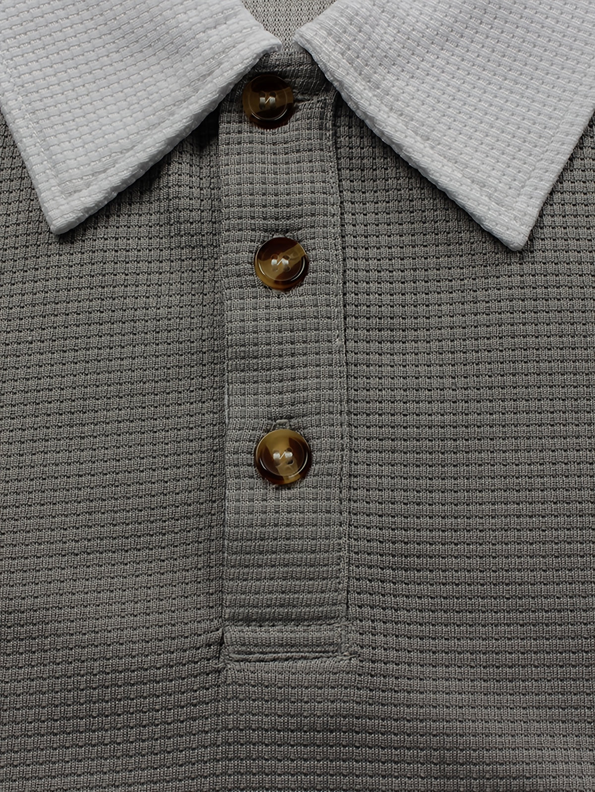 Men's Autumn Color-Block Lapel Long-Sleeve Polo Shirt with Contrasting White Collar. The Slim-fit, Clean-cut Design Flatters the Figure Without Being Tight or Bulky. Featuring a Simple, Light-luxury Business-casual Style, It's Effortlessly Versatile - Dark Gray