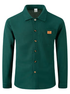 Men'S Waffle Knit Button-Up Shirt for Autumn/Winter, Lapel Pocket Long Sleeve Shirt Jacket, Casual Streetwear Loose Lightweight Casual Shirt Jacket - Dark Green
