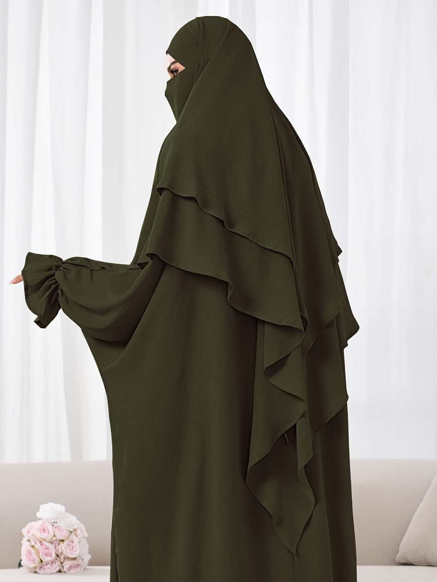 1pc (No Include Clothing) Kimmar Double-Layer Kimmar Shawl Headscarf Fashion Classic Versatile Kimmar, Suitable for Women'S Daily Wear - Army Green