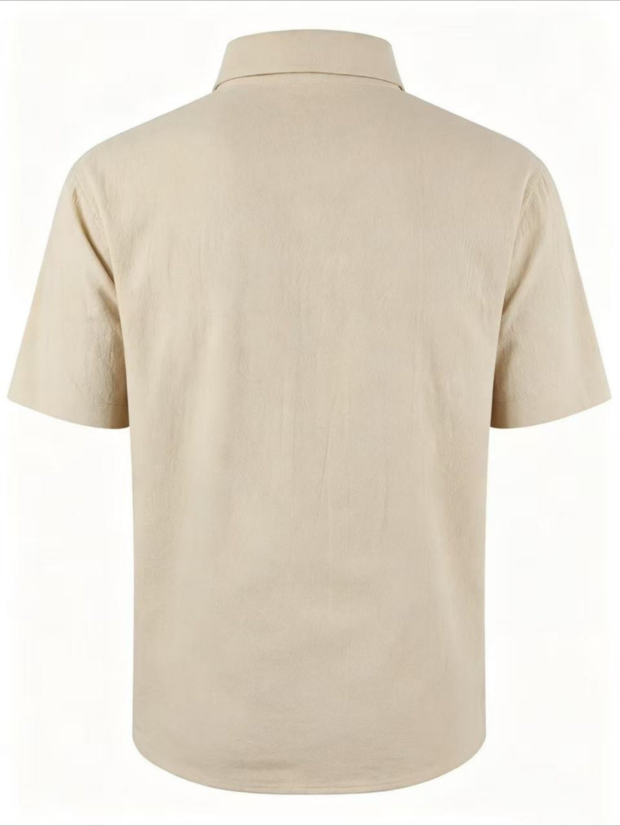 Men'S Summer Casual Short Sleeve Shirt, Outdoor Leisure Sports Print Lapel Comfortable Short Sleeve - Apricot