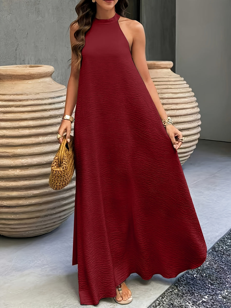 Ancient City Bohemian Style Dress, Vacation Style, Ribbed Neckline, Suitable for Spring Summer, Beach Dress, Women'S Long Summer Dress Clothing - Deep Red