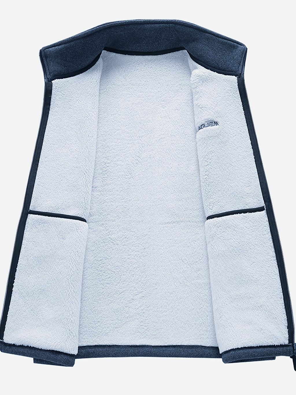 Men's Autumn Winter Casual Fleece-Lined Vest, Thickened Faux Blend Fleece Stand Collar Cardigan Vest for Outdoor and Home Wear, Warm Sleeveless Jacket Vest - Navy Color