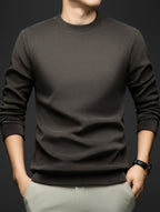 Autumn/Winter Men's -Lined Thickened Warm Base Layer Shirt, Crew Neck Long Sleeve T-Shirt, Solid Color Stretchy Inner Layer Casual Sweatshirt Top - Green
