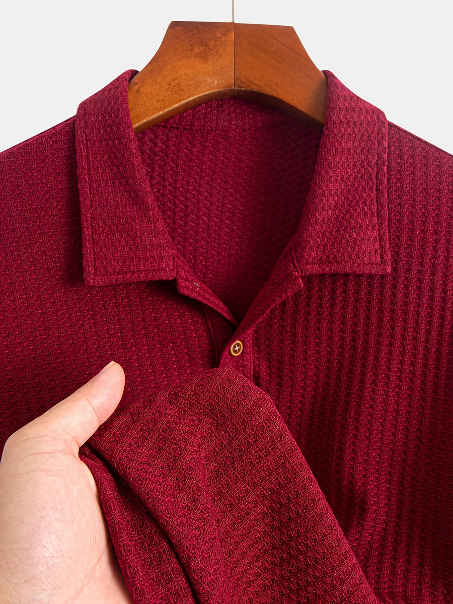 5Pcss Summer Casual Athletic Jacquard Knit Short Sleeve Polo Shirt Set, Textured Short Sleeve Polo Top 5Pcss Pc - Mixed colors