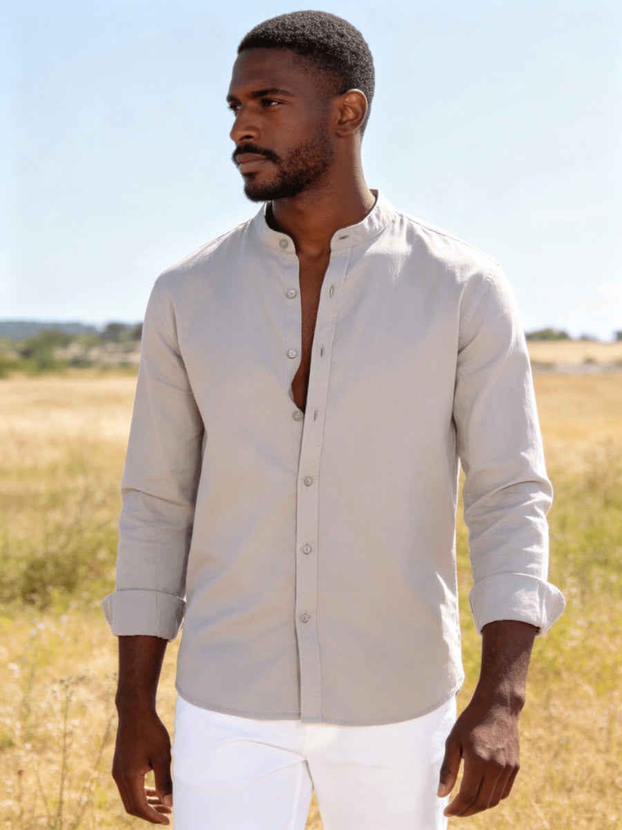26-Year-Old Men'S New Small Stand-Up Collar Long-Sleeve Shirt, Classic Solid Colors And Multi-Colors Available. Soft, Breathable, Loose Fit for Men, Versatile Shirt for Daily Leisure - Grey