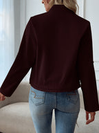 Women'S Lightweight Stand-Collar Jacket – Fashionable Zippered Bomber with Decorative Front Pockets And Adjustable Drawstring Hem, Ideal Casual Street Style Outerwear for Spring And Autumn - Burgundy