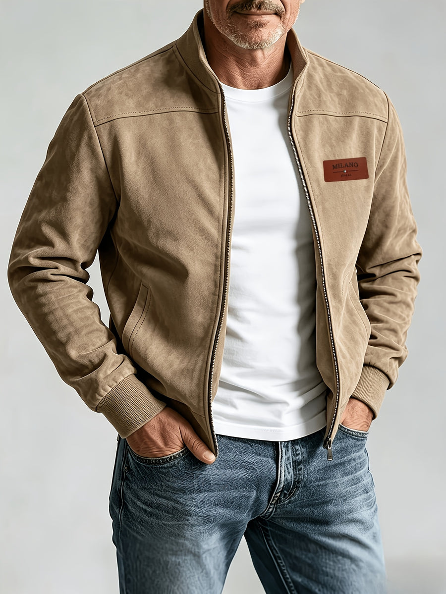 Whale Crossing OBM Early Autumn New Outdoor Men's Stand Collar Zipper Jacket - Khaki