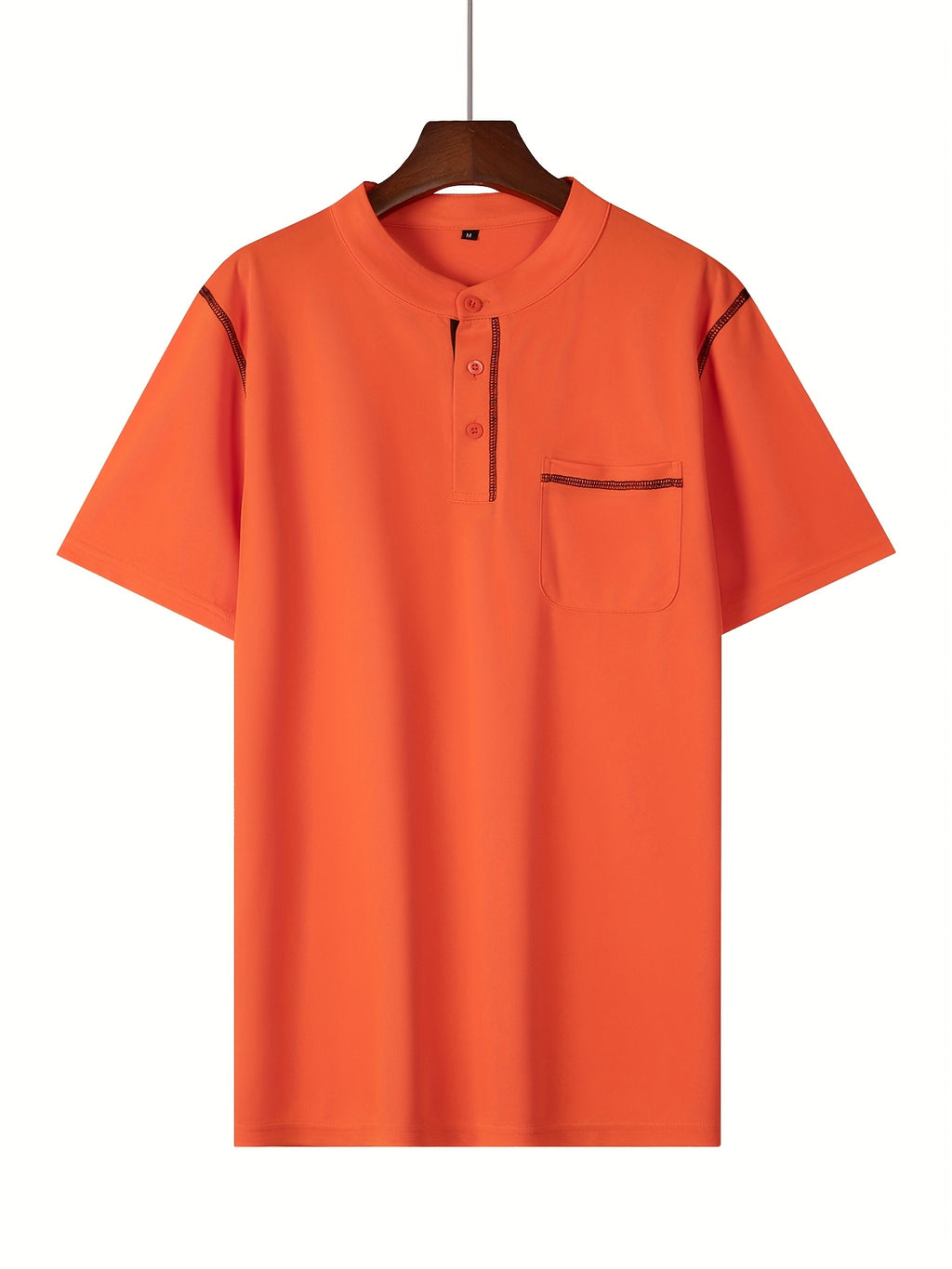2025 Summer New Arrival Men's Color-Block Striped Short-Sleeve Henley Shirt, Cool and Breathable - Orange