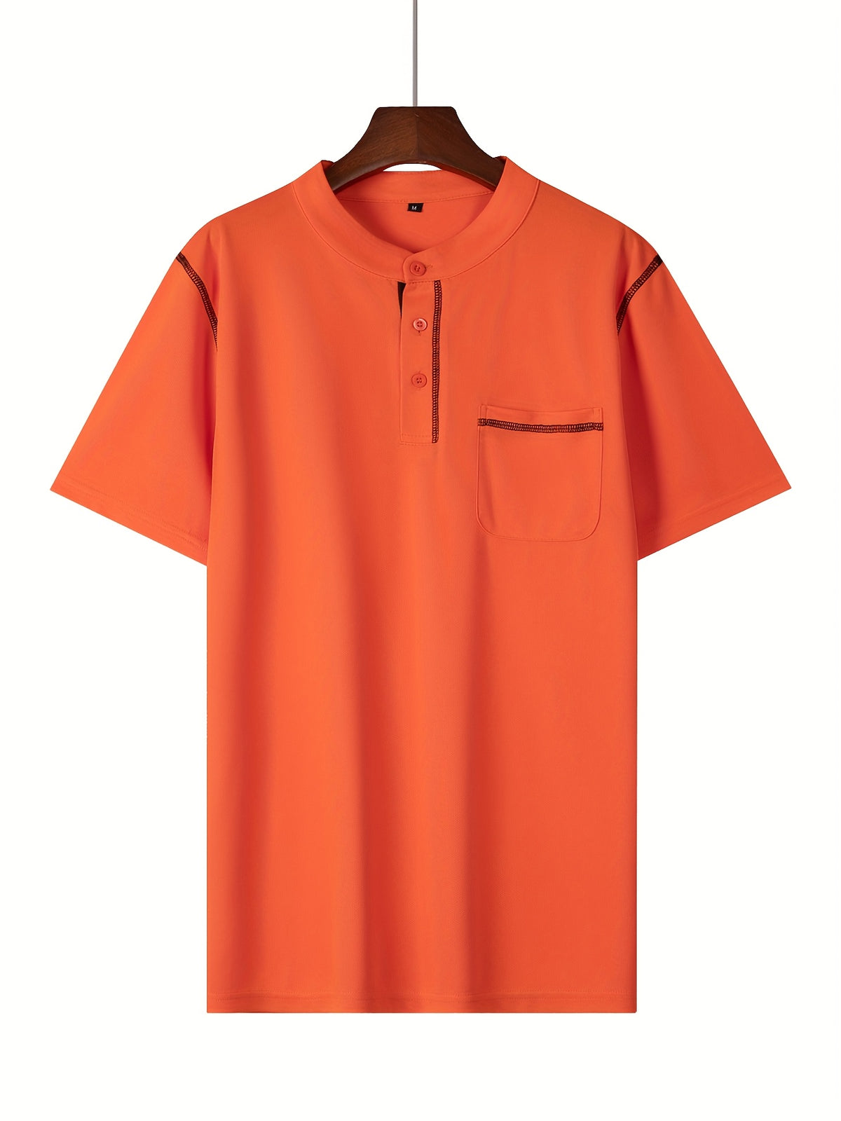 2025 Summer New Arrival Men's Color-Block Striped Short-Sleeve Henley Shirt, Cool and Breathable - Orange