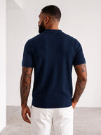 Men'S Easy Casual Short-Sleeve Knit Top, Made of Pure with Fine Mesh Texture, Skin-Friendly And Breathable, Relaxed Casual Style, Classic Versatile Design with Exquisite Details, Solid Color for a Warm And Easy Look - Navy Color