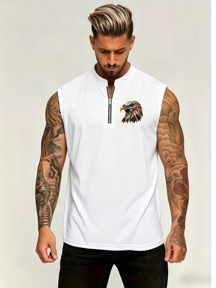 Men'S Summer New Style Sleeveless Zipper Henley Shirt, Outdoor Fitness Sports Comfortable Casual Fashion Sleeveless POLO Top - White
