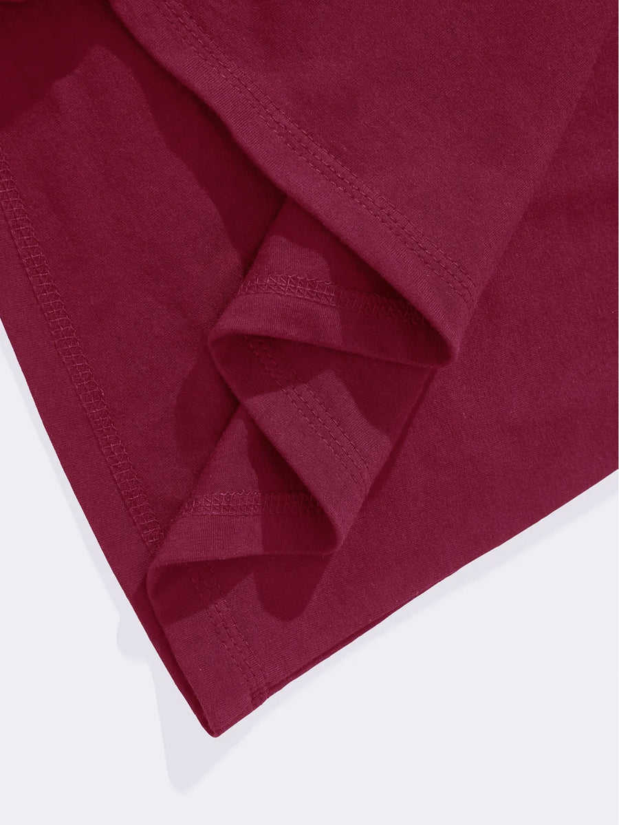 100% Cotton Men's T-Shirt, Summer Short Sleeve Thin Top, Trendy Fashionable Slim Fit, Simple and Casual, Versatile for Daily Wear, Artistic Brushstroke English Print with  Slogan Pattern - Burgundy