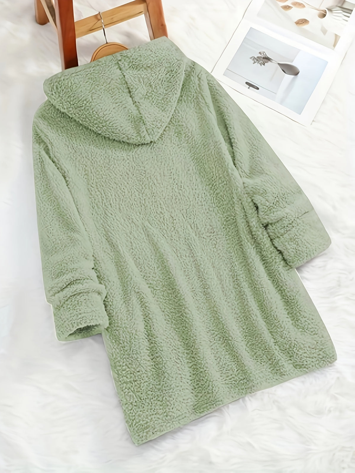 Women's "Yes I'm Cold" Printed Teddy Bear Hooded Sweatshirt - 100% Polyester Relaxed Fit Long Sleeve Pullover with Double Pockets, Cozy Fleece-Lined Casual Winter Top for Fall & Winter - Light Green
