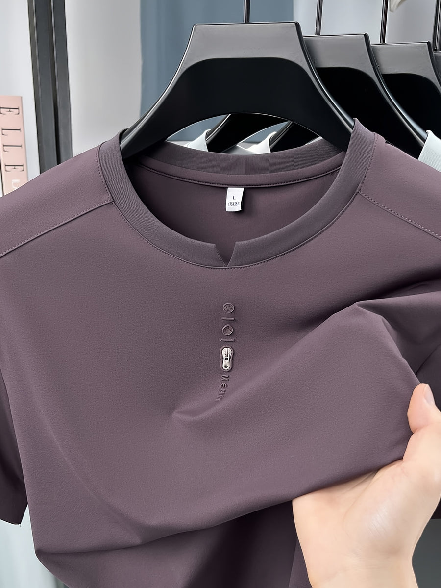 Men'S New Short Sleeve Easy Loose Commute All-Match Round Neck Top Short Sleeve T-Shirt Summer Cool Top Middle-Aged Dad Round Neck T-Shirt Business Casual Men'S Fashion Comfortable Multi-Color Short Sleeve T-Shirt LSL-26235 - Purple