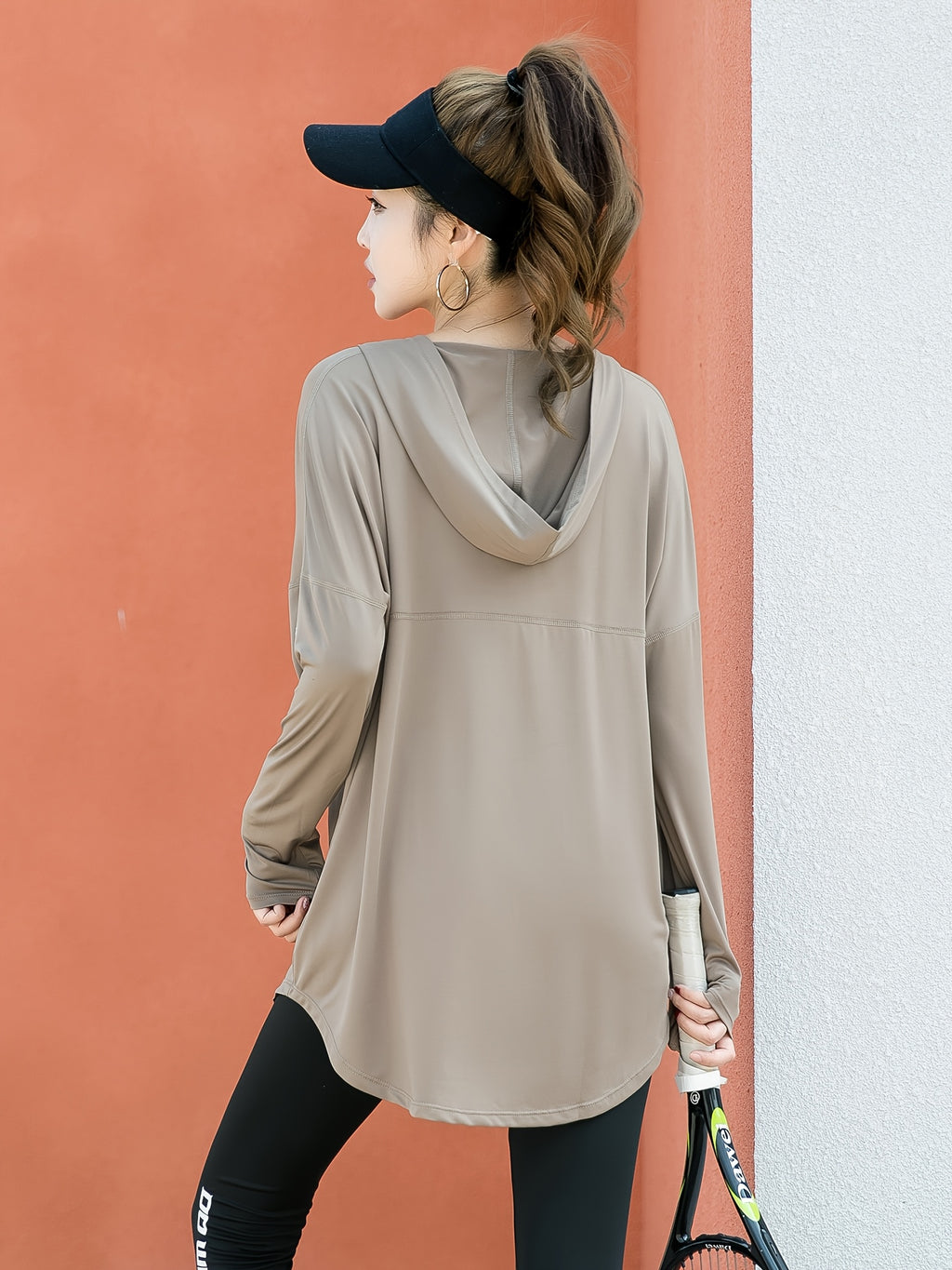 Plus Size, 1pc Women's Fashion Pullover Hoodie, Casual Plus-Size T-Shirt, Swear, Loose Cover-Up Shirt for, Long Sleeve, Conceals Figure - Khaki
