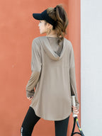 Plus Size, 1pc Women's Fashion Pullover Hoodie, Casual Plus-Size T-Shirt, Swear, Loose Cover-Up Shirt for, Long Sleeve, Conceals Figure - Khaki