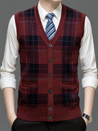 Autumn Winter Knit 3D Solid Color V-Neck Sweater, Basic Knit Cardigan, Men'S Fashion Sweater Vest, Size All - Red