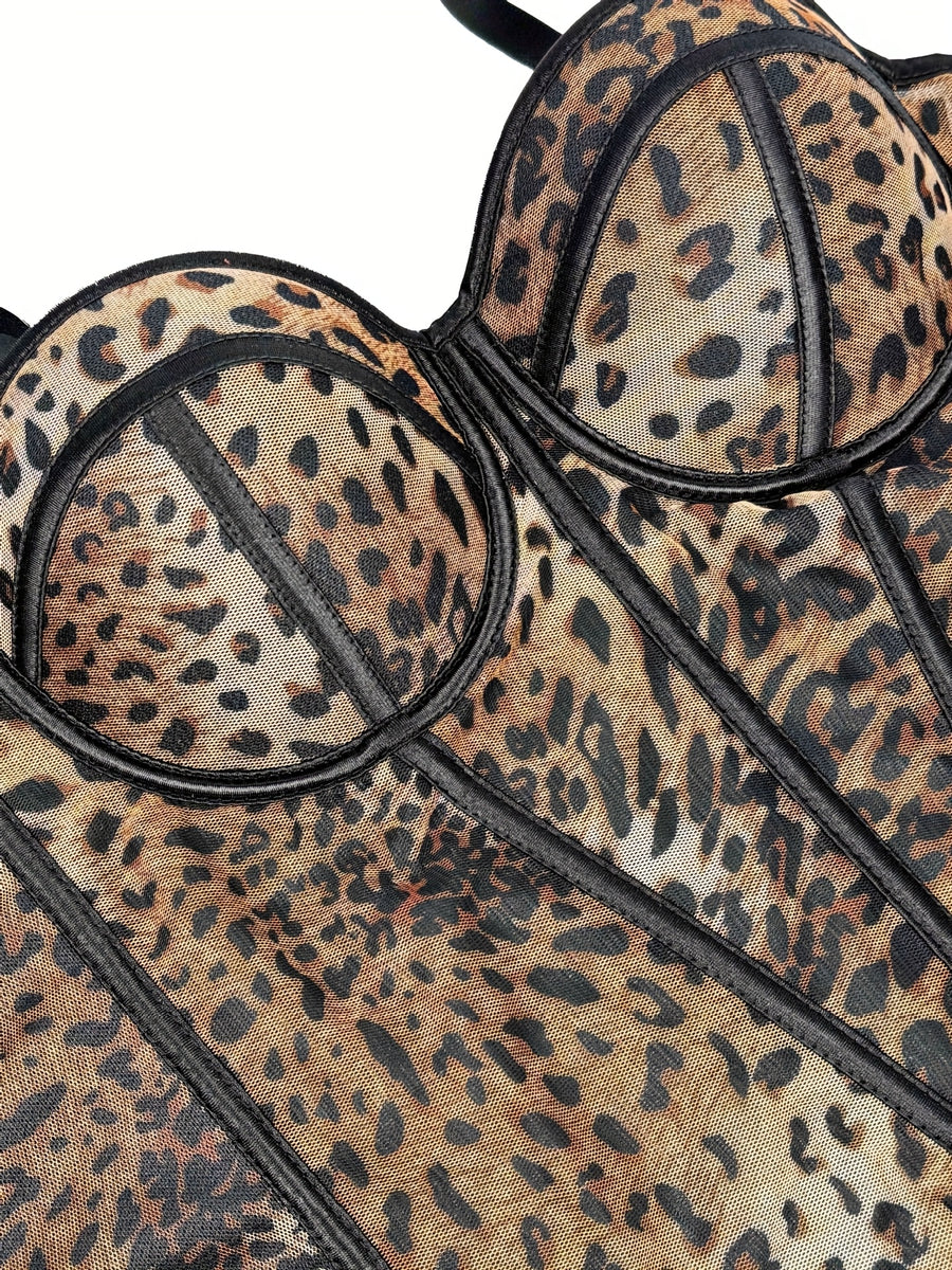 Elegant Directional Christmas Party Holiday Vest with Leopard Print Suspender Vest, Multifunctional Slim Fit Elegant Corset Sleeveless Slim Fit Vest, Women's Clothing - Coffee Brown